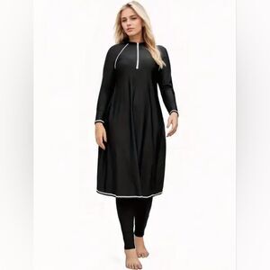 Plus Size Modest Swimwear Swim Costume Scuba Black Thick Beach Pool Vacation 1XL